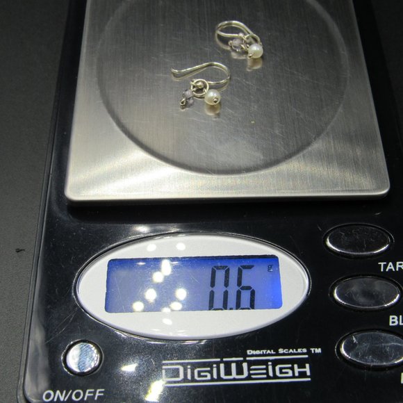 Sterling Silver Tiny Pearl Dangle Earrings Vintage - Picture 4 of 4